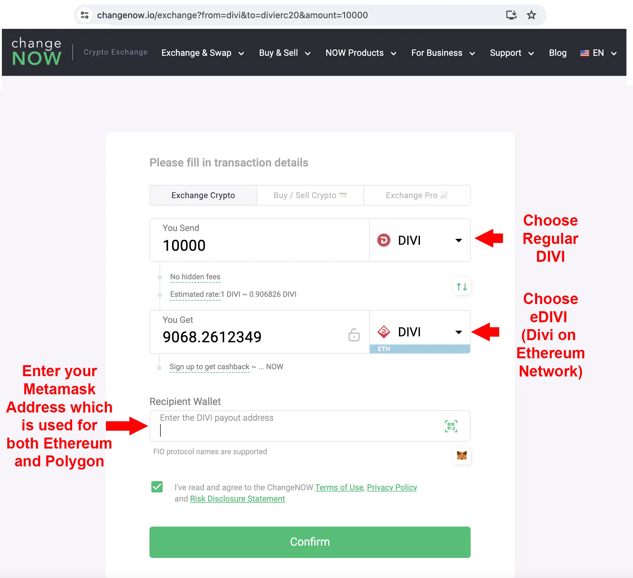 Use ChangeNow.io to swap cryptos